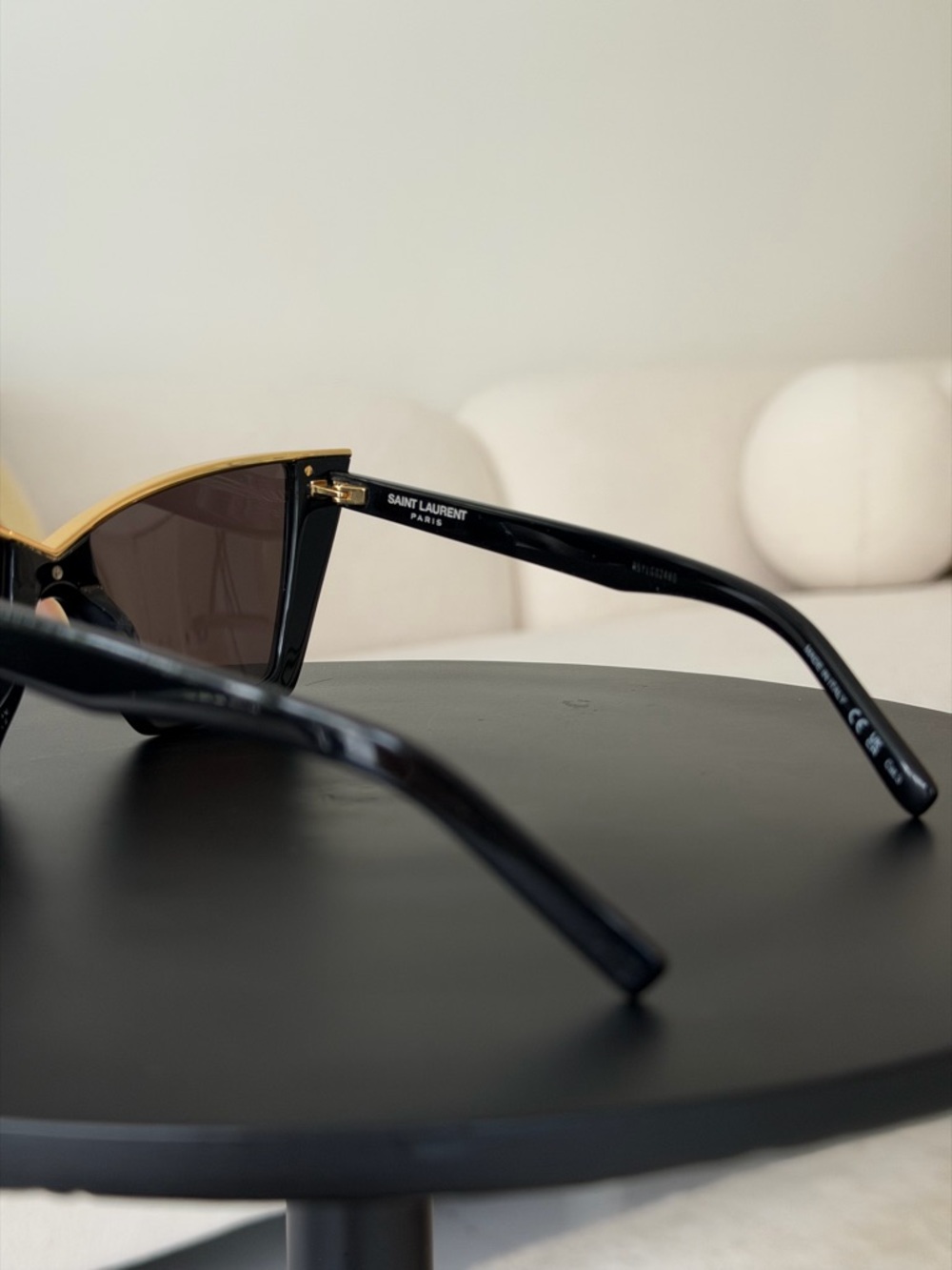 Saint Laurent Black and Gold Cat-Eye Sunglasses - Picture 6 of 9